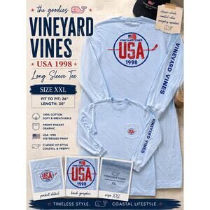 Vineyard Vines USA 1998 Long Sleeve Pocket Tee XXL Blue